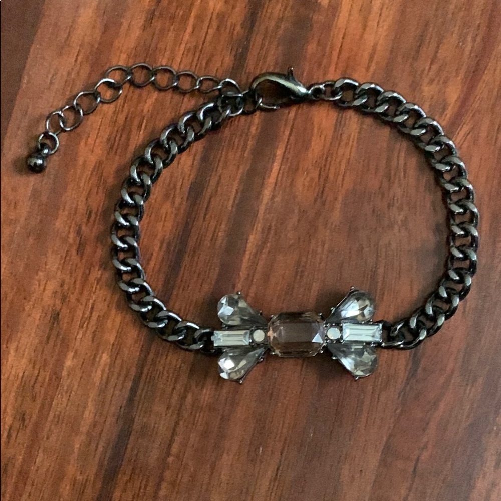 Black bowtie bracelet with rhinestones